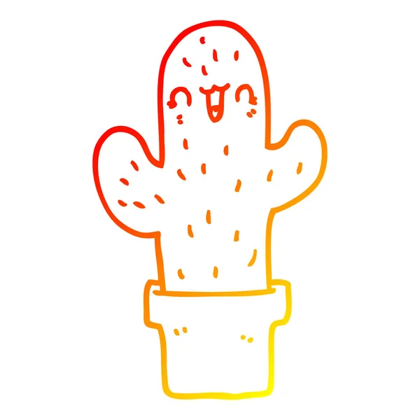 Línea de gradiente caliente dibujo cactus de dibujos animados — Archivo Imágenes Vectoriales