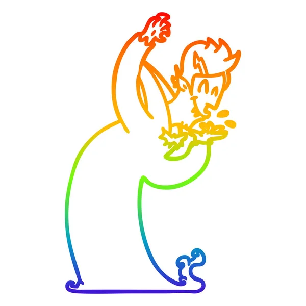 Arco iris gradiente línea dibujo dibujos animados vampiro — Vector de stock