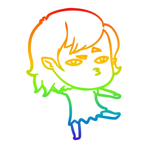 Regenboog gradiënt lijntekening cartoon vampier meisje — Stockvector