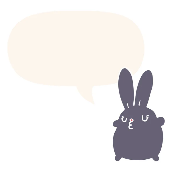 Lindo conejo de dibujos animados y burbuja del habla en estilo retro — Vector de stock