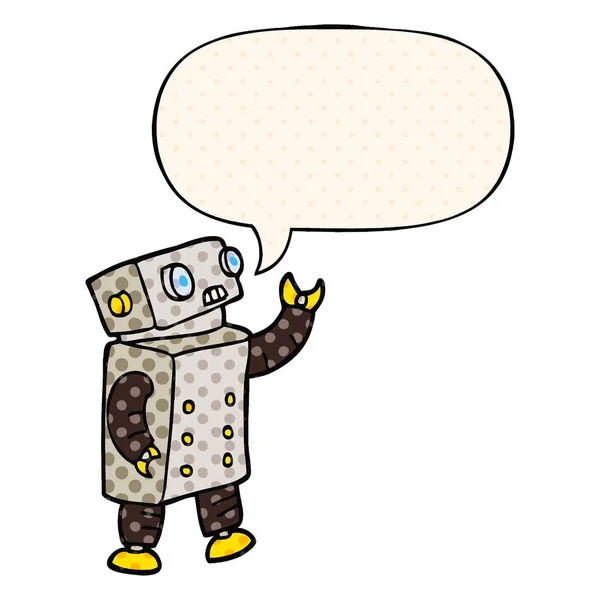 Robot kreskówki i bańka mowy w komiksowym stylu — Wektor stockowy