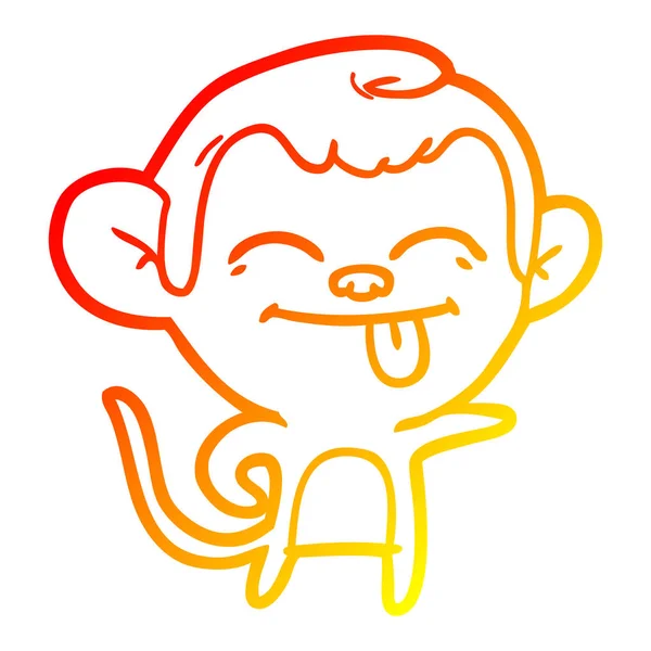 Warme kleurovergang lijntekening grappige cartoon Monkey pointing — Stockvector