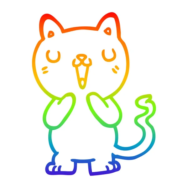 Rainbow gradient linje ritning tecknad katt — Stock vektor