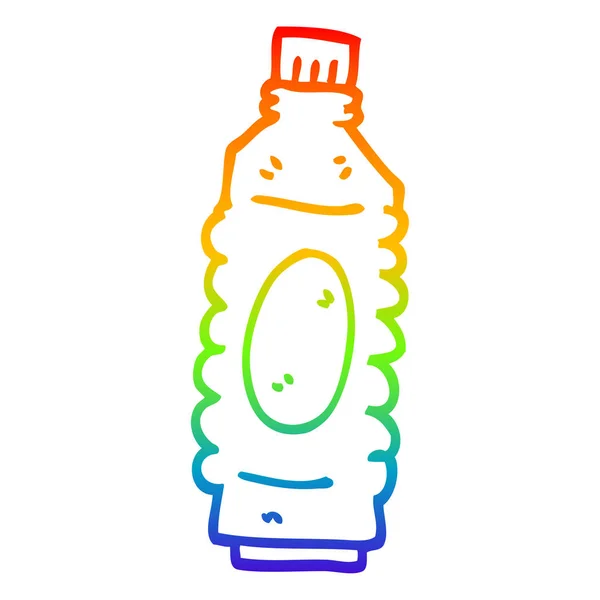 Arco iris gradiente línea dibujo dibujos animados botella de agua — Vector de stock