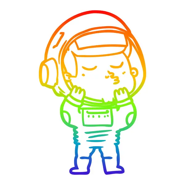 Linea gradiente arcobaleno disegno cartone animato fiducioso astronauta — Vettoriale Stock
