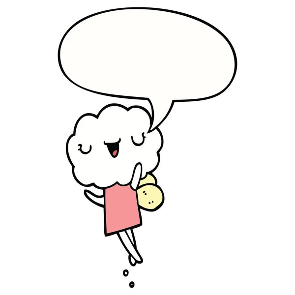 Cute cartoon cloud head creature and speech bubble — Stock Vector