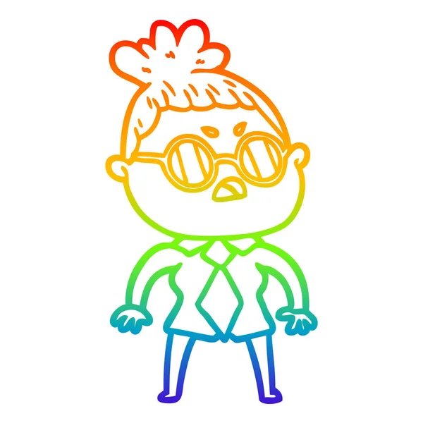 Rainbow gradient ligne dessin dessin animé femme ennuyée — Image vectorielle
