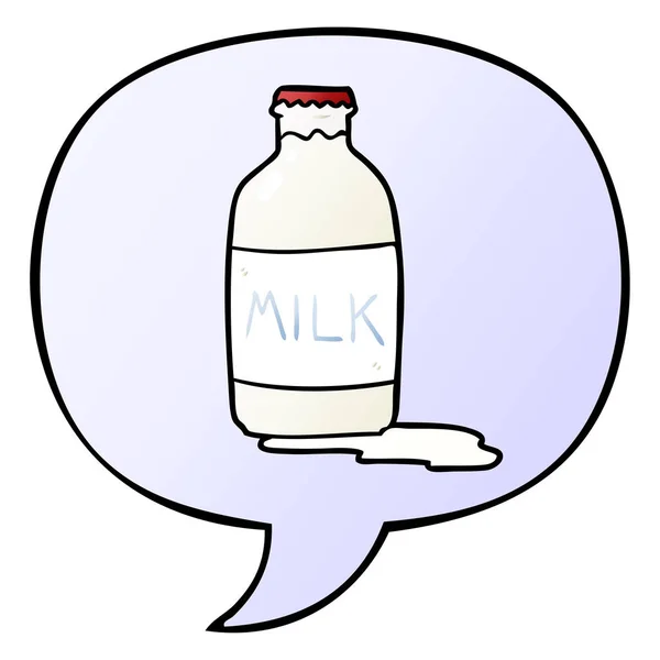 Pinta de dibujos animados de leche fresca y burbuja del habla en gradiente suave — Vector de stock