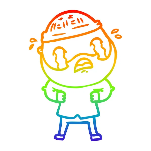 Rainbow gradient ligne dessin dessin animé barbu homme pleurer — Image vectorielle