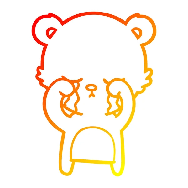 Warm gradient line drawing crying cartoon bear — Stock Vector
