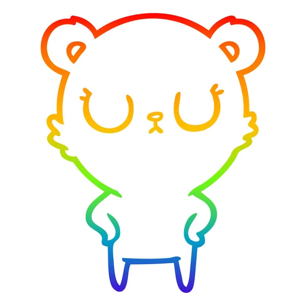 Regenbogen-Gradienten-Linie zeichnet friedlichen Cartoon-Bären — Stockvektor