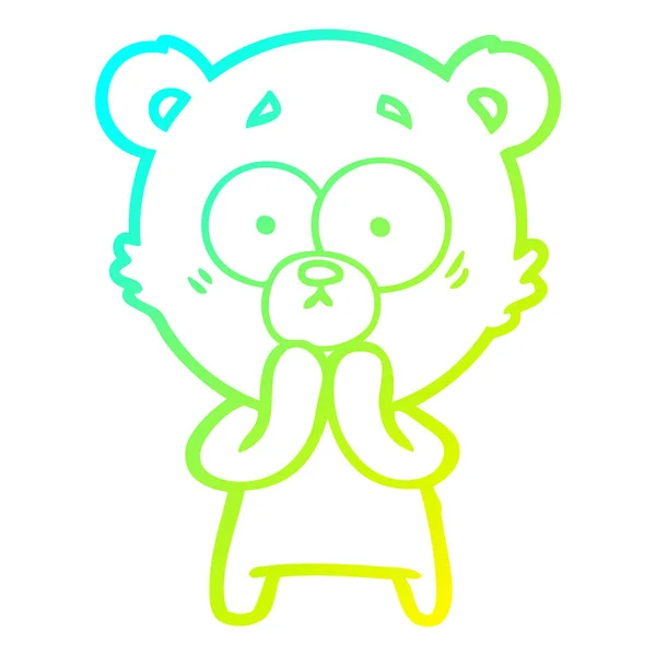 Cold gradient line drawing worried bear cartoon — Stock Vector