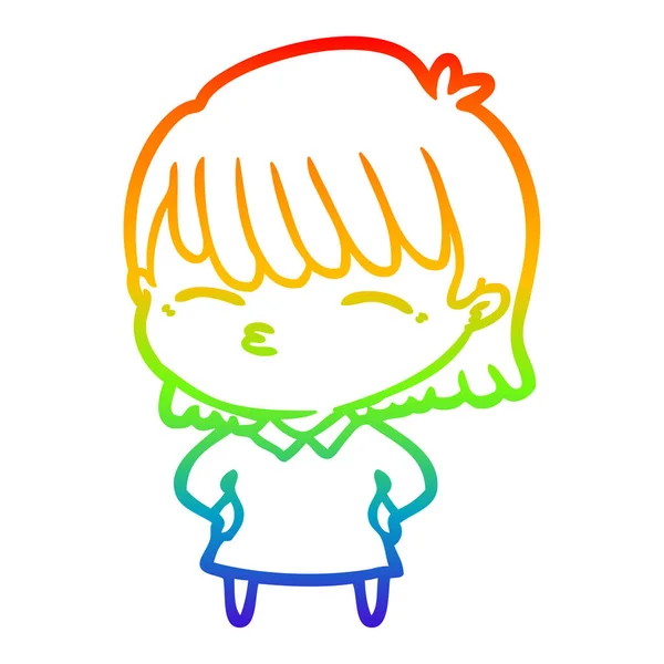 Rainbow gradient ligne dessin dessin femme dessin animé — Image vectorielle