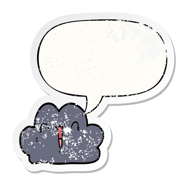 Sevimli karikatür bulut ve konuşma balonu sıkıntılı etiket — Stok Vektör