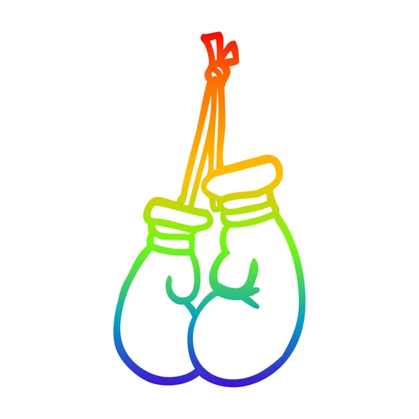 Línea de gradiente arco iris dibujo dibujos animados guantes de boxeo — Vector de stock