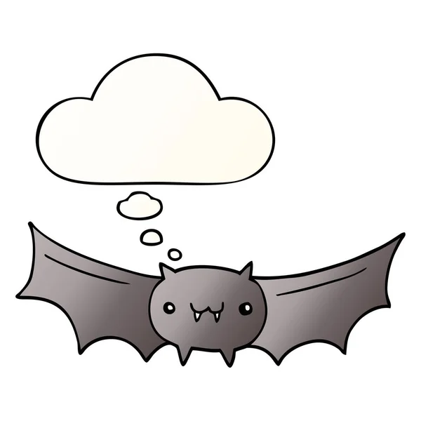 Pipistrello vampiro cartone animato e bolla pensiero in stile gradiente liscio — Vettoriale Stock