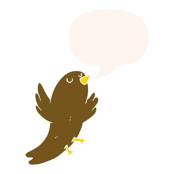 Cartoon vogel en toespraak bubble in retro stijl — Stockvector