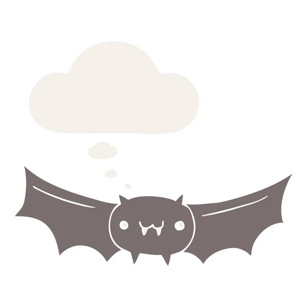 Pipistrello vampiro cartone animato e bolla di pensiero in stile retrò — Vettoriale Stock