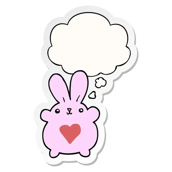 Carino coniglio cartone animato con amore cuore e pensiero bolla come un prin — Vettoriale Stock