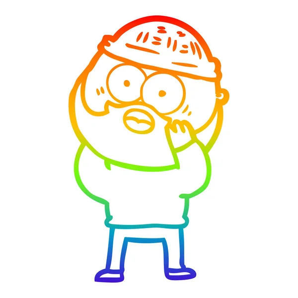 Rainbow gradient ligne dessin dessin animé barbu homme — Image vectorielle