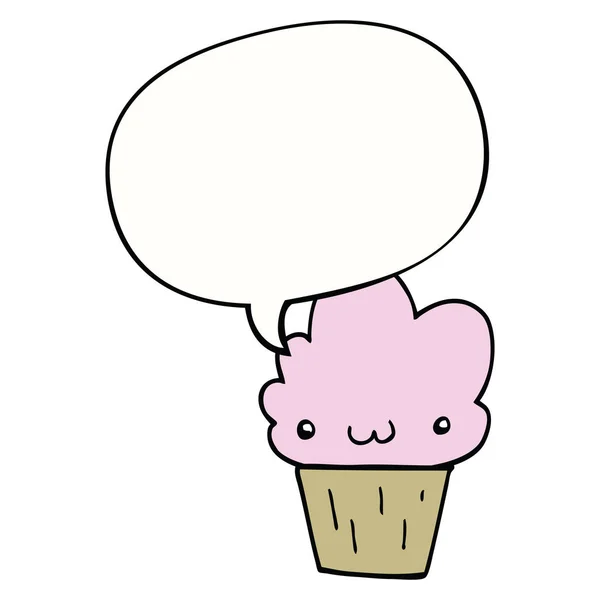 Cupcake dessin animé et bulle visage et parole — Image vectorielle