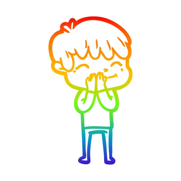 Arco iris gradiente línea dibujo dibujos animados feliz chico — Vector de stock