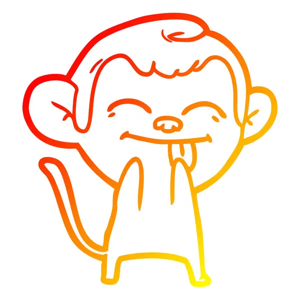 Warm gradient line drawing funny cartoon monkey — Stock Vector