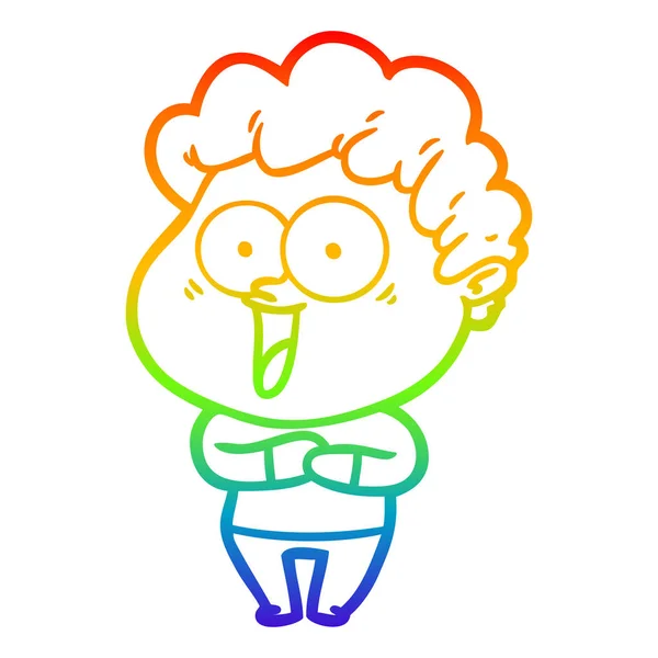 Regenbogen-Gradienten-Linie Zeichnung Karikatur glücklicher Mann — Stockvektor