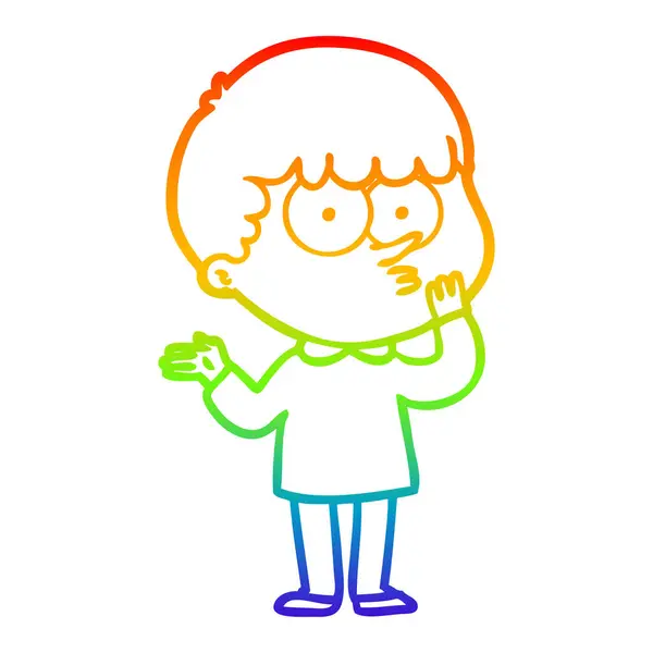 Regenboog gradiënt lijntekening cartoon nieuwsgierige jongen — Stockvector