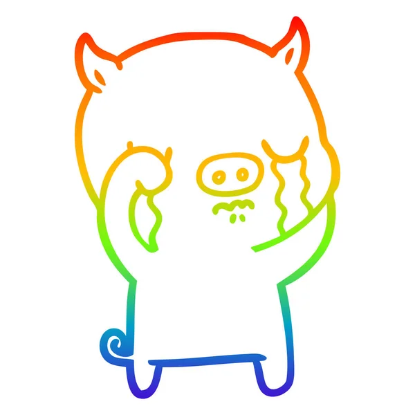 虹のグラデーションライン描画漫画豚泣く — ストックベクタ