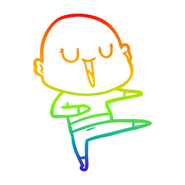 虹のグラデーションラインは幸せな漫画のハゲ男を描きます — ストックベクタ