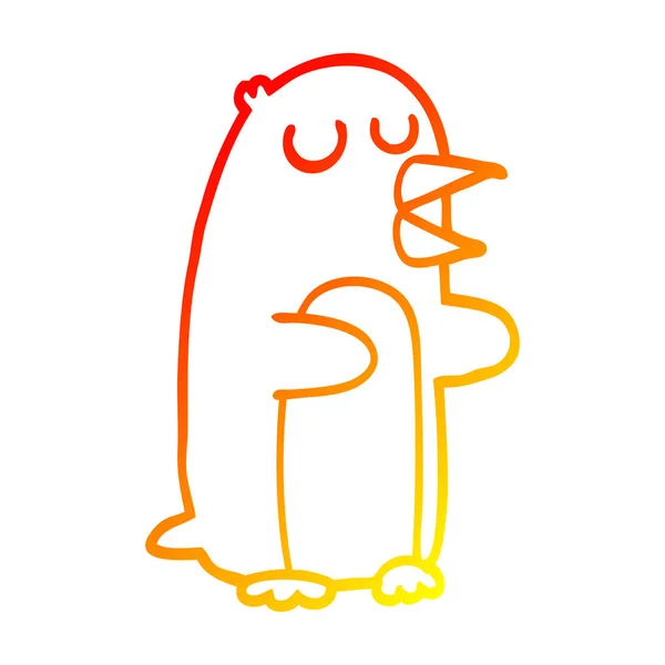 Línea de gradiente caliente dibujo de dibujos animados pingüino — Vector de stock