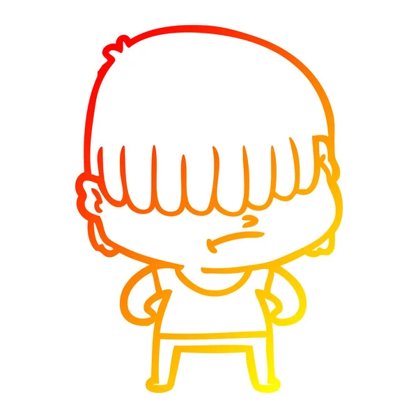 Línea de gradiente caliente dibujo de dibujos animados chico con el pelo desordenado — Vector de stock