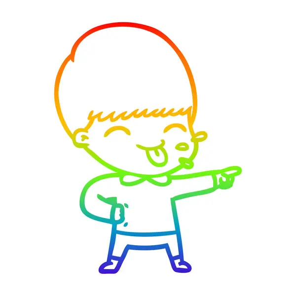 Regenboog gradiënt lijntekening cartoon jongen uitsteken tong — Stockvector