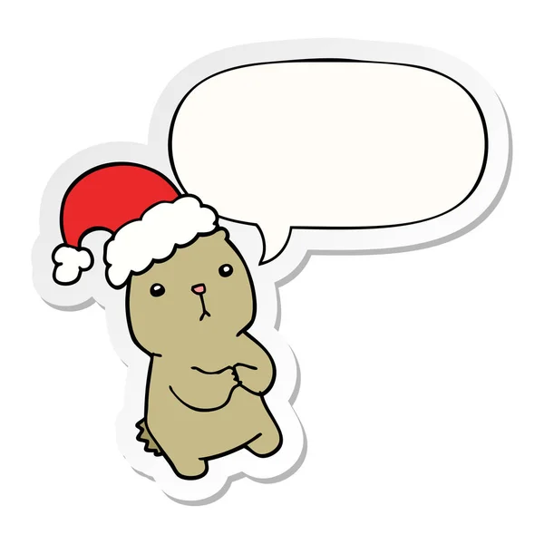 卡通圣诞熊担心和语音泡沫贴纸 — 图库矢量图片