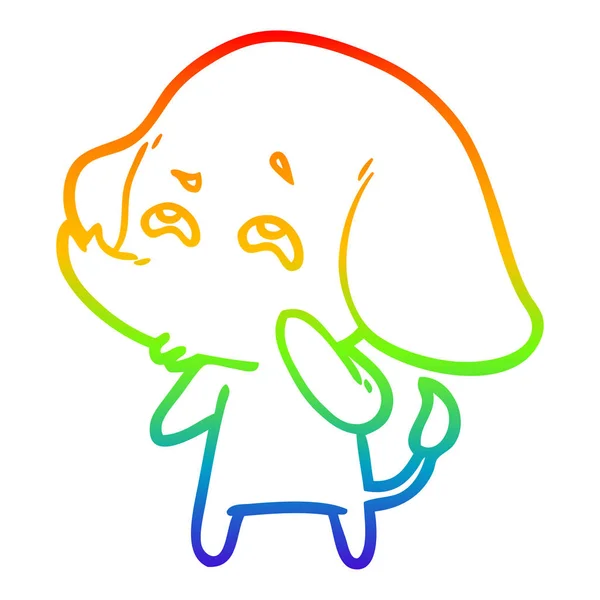 Linea gradiente arcobaleno disegno cartone animato elefante ricordando — Vettoriale Stock