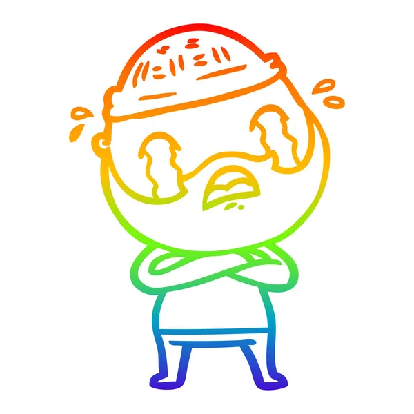 Rainbow gradient ligne dessin dessin animé barbu homme pleurer — Image vectorielle