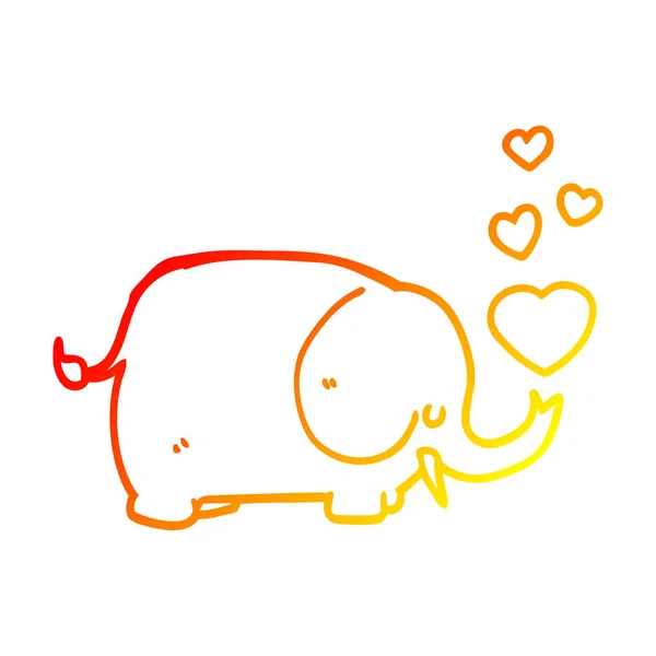 Meleg színátmenet vonal rajz aranyos rajzfilm elefánt szerelmes szívvel — Stock Vector