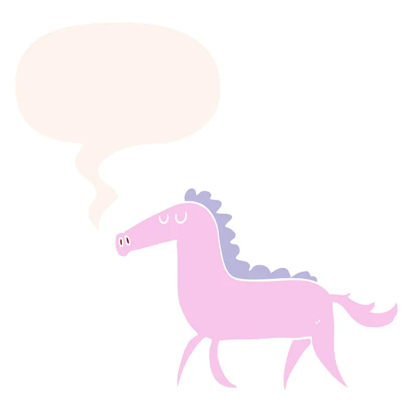 Cavalo dos desenhos animados e bolha de fala em estilo retro — Vetor de Stock