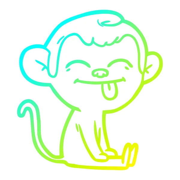 Linha gradiente frio desenho engraçado cartoon macaco sentado — Vetor de Stock