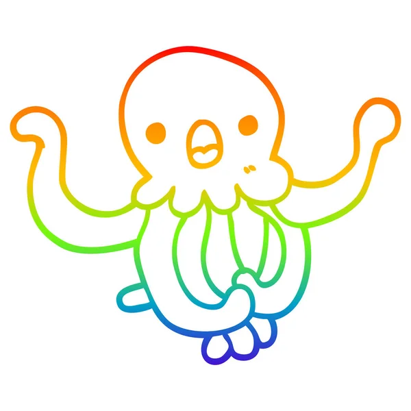Linea gradiente arcobaleno disegno medusa cartone animato — Vettoriale Stock
