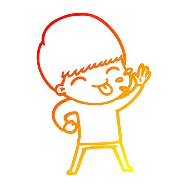 Warme kleurovergang lijntekening gelukkig cartoon jongen — Stockvector