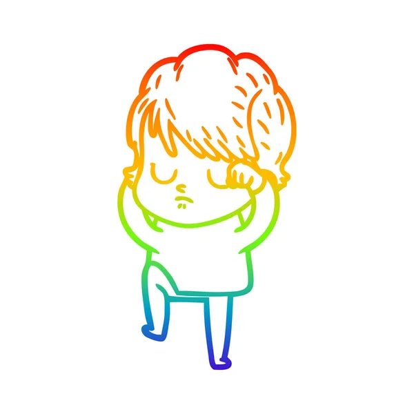 Rainbow gradient ligne dessin dessin femme dessin animé — Image vectorielle