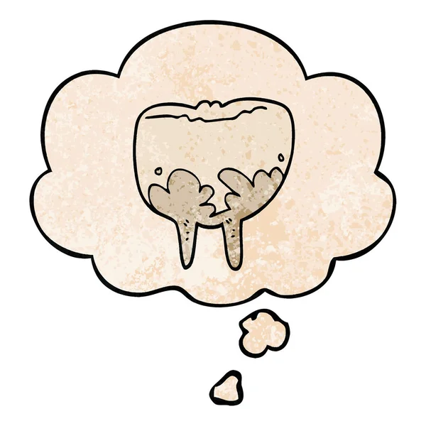 Мультяшный зуб и мыслепузырь в стиле гранж текстуры — стоковый вектор