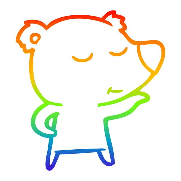Радужная градиентная линия рисунок счастливый мультяшный медведь — стоковый вектор