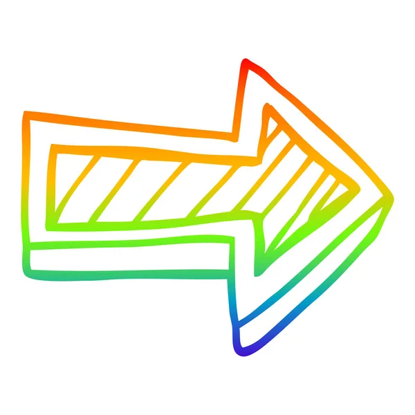 Arco iris gradiente línea dibujo dibujos animados dirección flecha — Vector de stock
