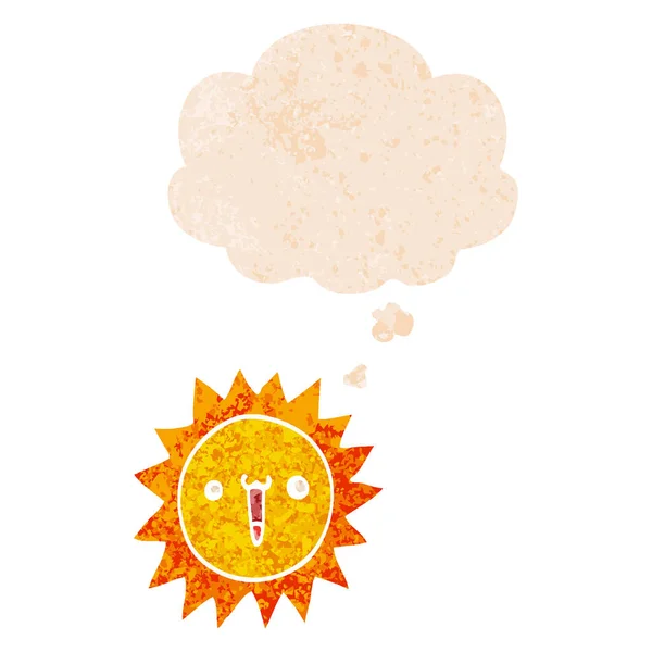 Καρτούν ήλιο και φούσκα σκέψης σε ρετρό υφή στυλ — Διανυσματικό Αρχείο