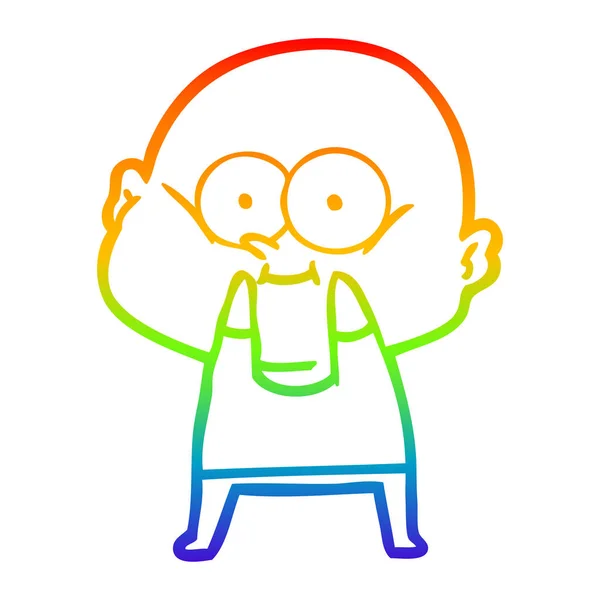 Arco iris gradiente línea dibujo dibujos animados calvo hombre mirando — Vector de stock