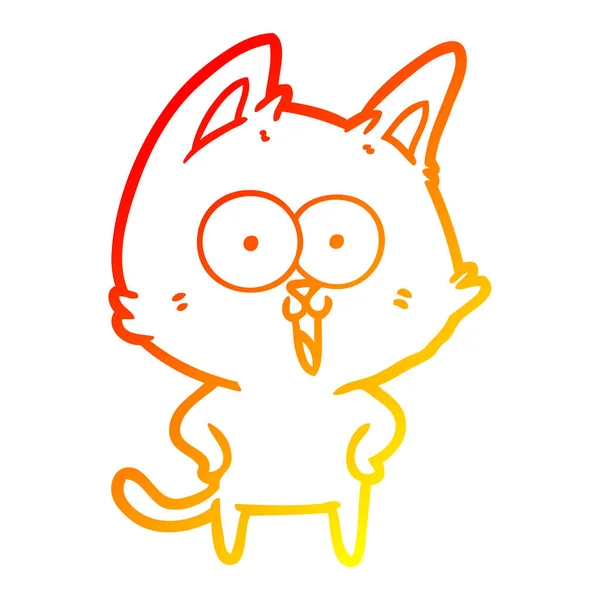 Meleg színátmenet vonal rajz vicces Cartoon Cat — Stock Vector