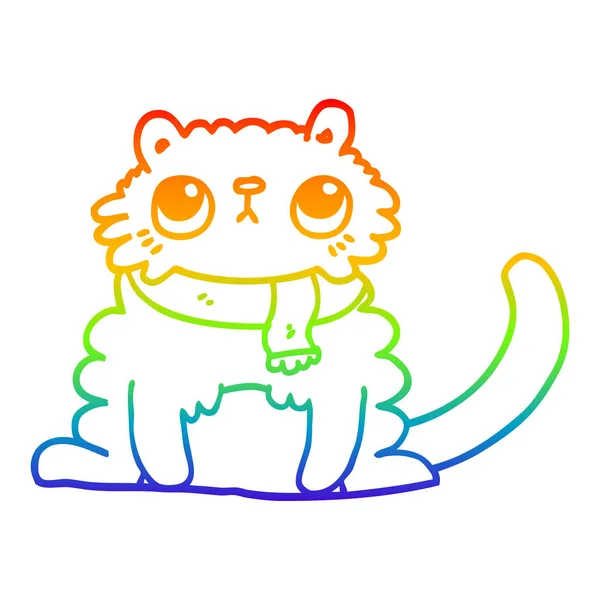 Regenboog gradiënt lijntekening cartoon kat — Stockvector